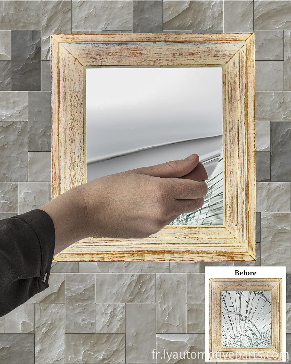 Feuilles de miroir flexibles carreaux de miroir en plastique auto-adhésif décoratifs autocollants non verre pour le rétroviseur de voiture (10 * 7 pouces)